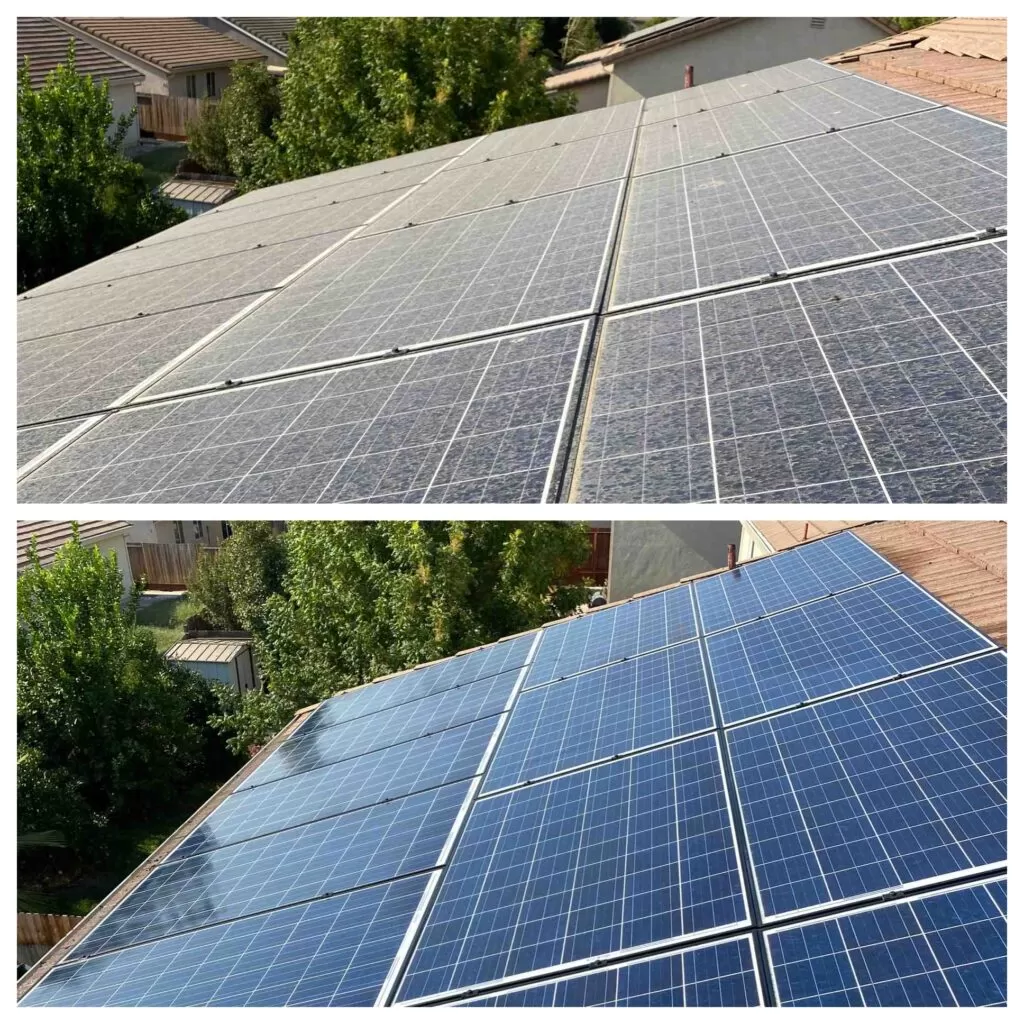 The Hidden Cost of Water Spots on Solar Panels: How They Impact Panel Performance and Lifespan before and after solar panel cleaning services water spots on solar panels