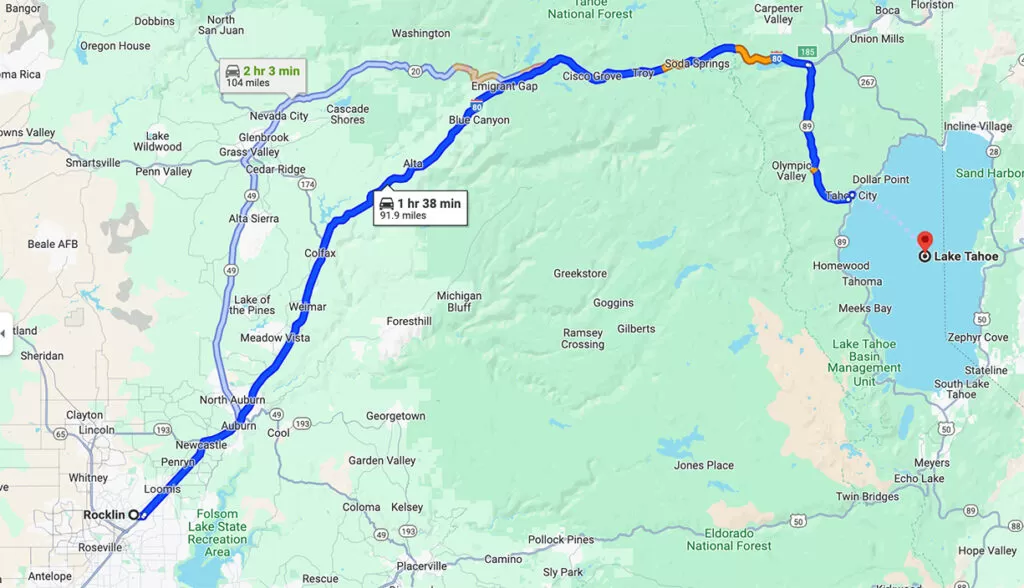 Mapping It Out: The Drive from Rocklin to Lake Tahoe Explained how far is rocklin from lake tahoe google maps route close up california