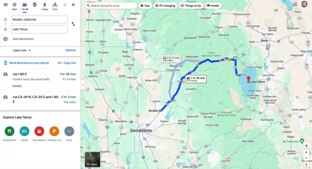 Mapping It Out: The Drive from Rocklin to Lake Tahoe Explained rocklin to lake tahoe california google maps route